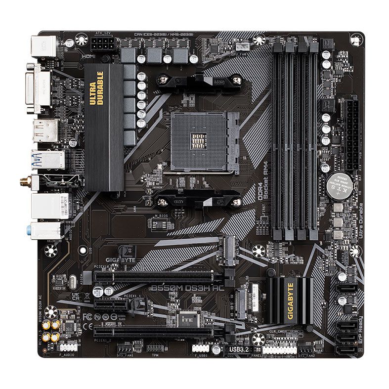 Placa Mae Gigabyte B550M DS3H AC, Wifi, DDR4, Socket AM4, M-ATX, Chipset AMD B550, B550M-DS3H-AC