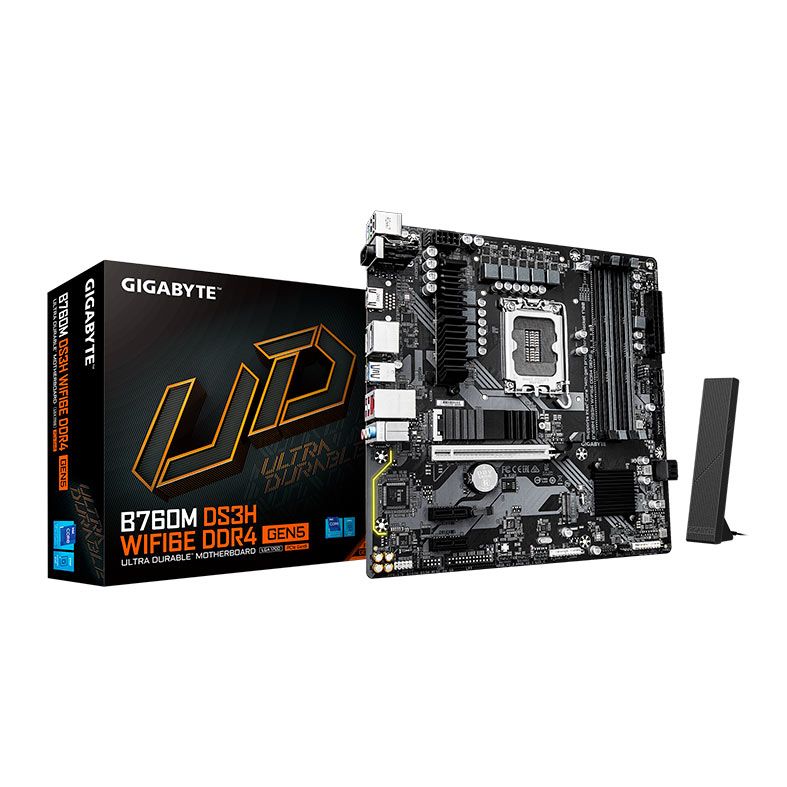 Placa Mae Gigabyte B760M DS3H WIFI6E Gen5, DDR4, LGA1700, M-ATX, Chipset Intel B760, B760M-DS3H-WF6E-D4-G5