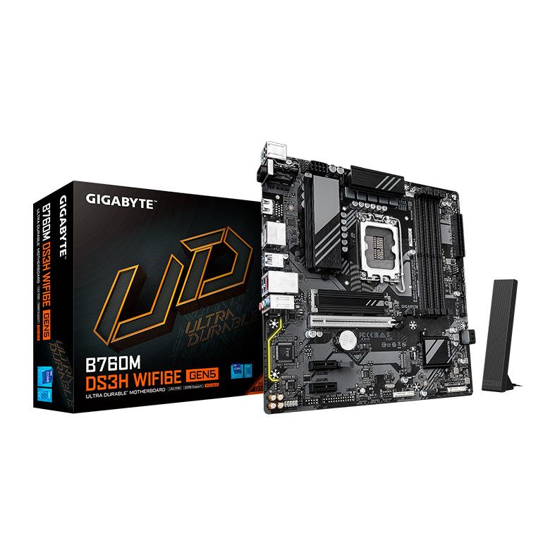 Placa Mae Gigabyte B760M DS3H WiFi6E Gen5, DDR5, LGA1700, M-ATX, Chipset Intel B760, B760M-DS3H-WF6E-GEN5