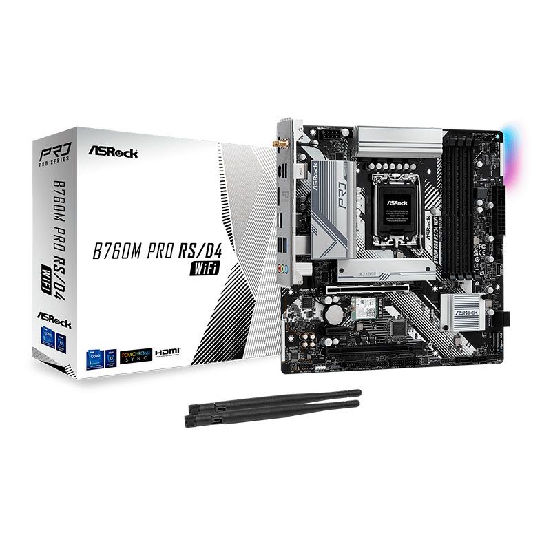Placa Mae AsRock B760M Pro RS D4 WiFi, DDR4, LGA 1700, M-ATX, Chipset Intel B760, B760M-PRO-RS-D4-WIFI