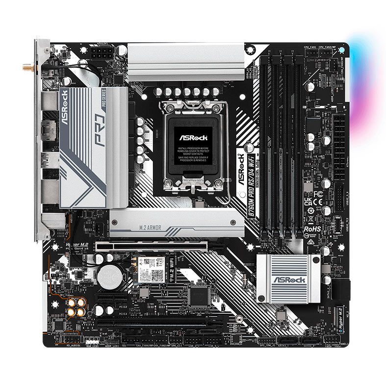 Placa Mae AsRock B760M Pro RS D4 WiFi, DDR4, LGA 1700, M-ATX, Chipset Intel B760, B760M-PRO-RS-D4-WIFI
