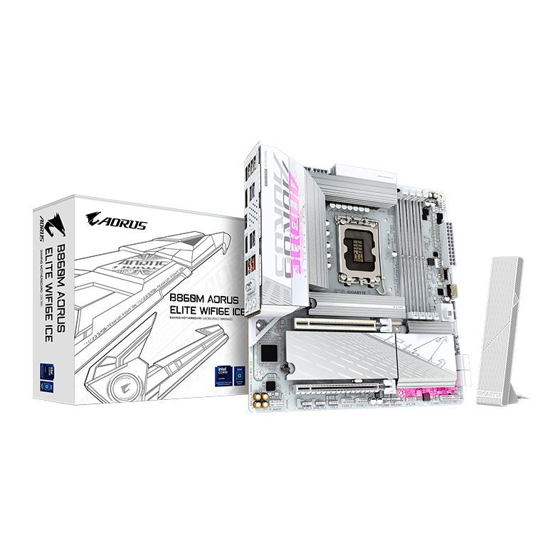 Placa Mae Gigabyte B860M Aorus Elite WIFI6E Ice, DDR5, LGA1851, M-ATX, Chipset Intel B860, B860M-A-ELITE-WIFI6E-ICE