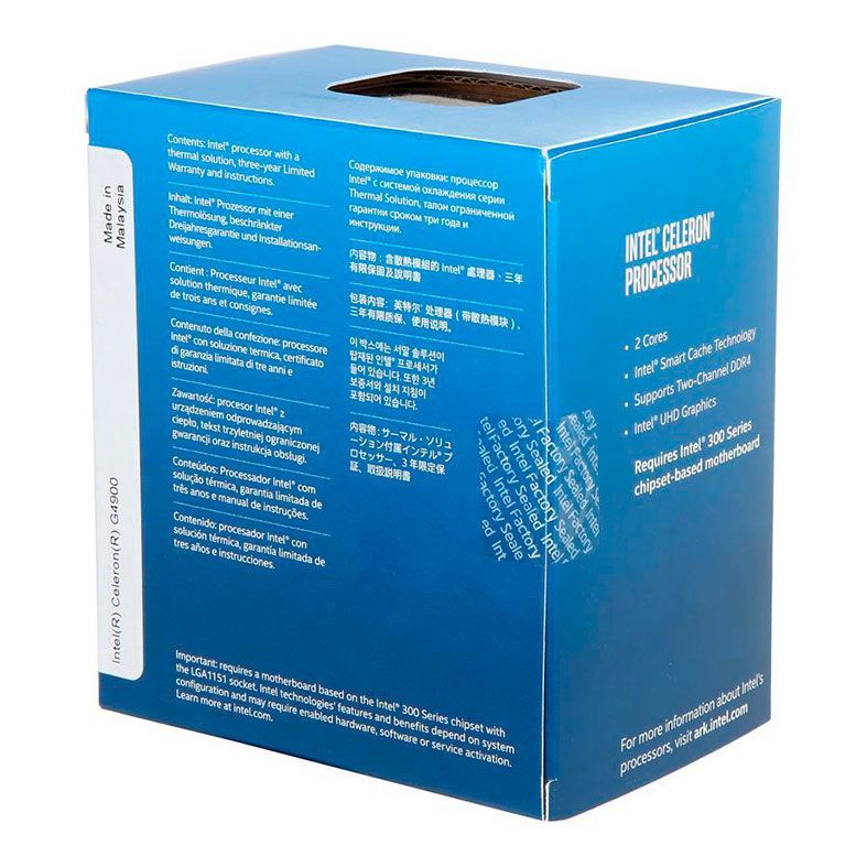 Processador Intel Celeron G4900, 2-Core, 2-Threads, 3.1GHz, Cache 2MB, LGA1151, BX80684G4900