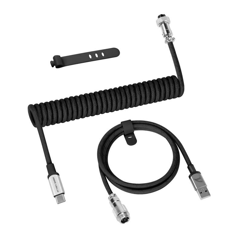 Cabo Para Teclado Attack Shark C01PRO, Com Conector Aviator, USB-A Para Tipo-C, 1.65m, Preto, C01PRO-BLACK