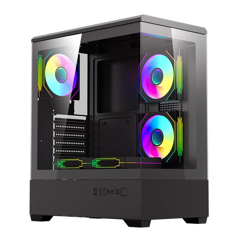 Gabinete Gamer Aigo DarkFlash C365, Lateral de Vidro, Com 5 fans, ARGB, Preto, C365-BK-5F