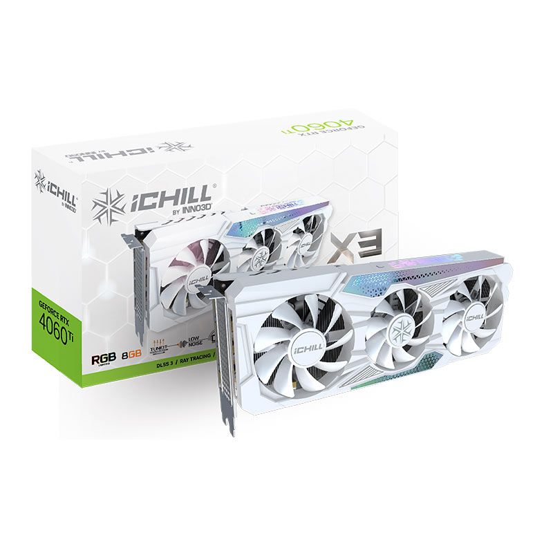 Placa de Video INNO3D GeForce RTX 4060 Ti iCHILL X3 OC White, 8GB, GDDR6, 128-bit, C406T3-08D6X-17113280