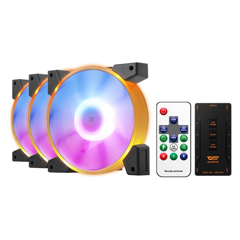 Kit Ventoinhas Aigo DarkFlash C7 RGB 3x120mm, Com Controladora, C7-3in1