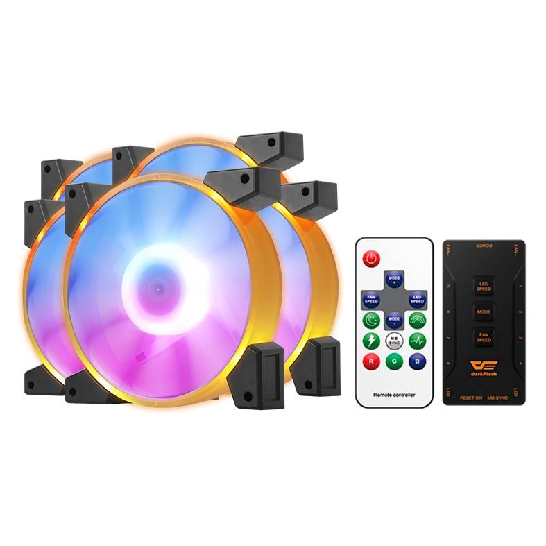 Kit Ventoinhas Aigo DarkFlash C7 RGB 5x120mm, Com Controladora, C7-5in1