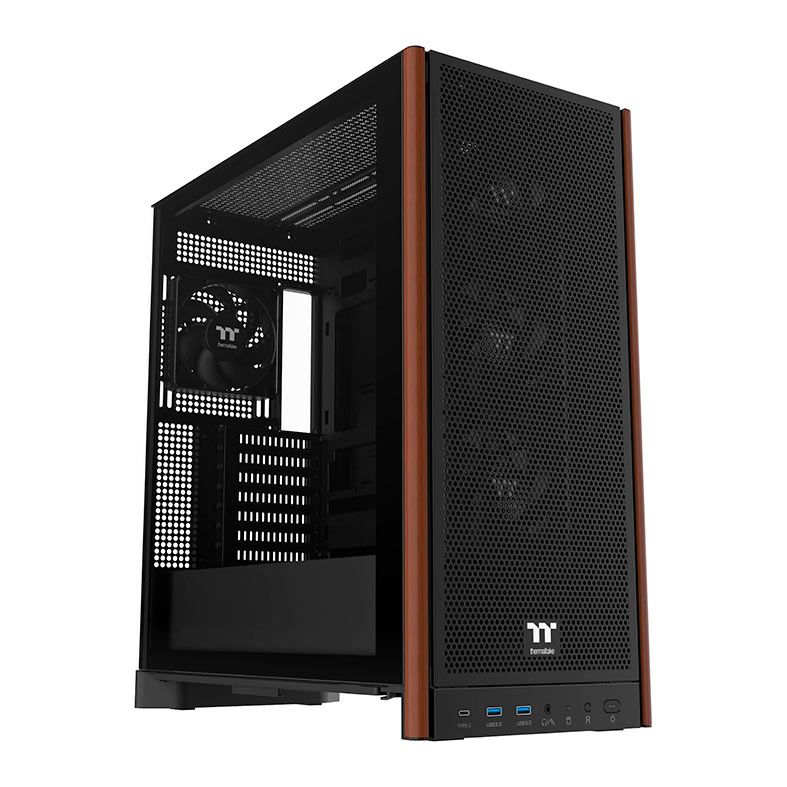 Gabinete Gamer Thermaltake S370 Wood Style, Mid-Tower, Lateral de Vidro, Preto, CA-11J-00M1WN-00