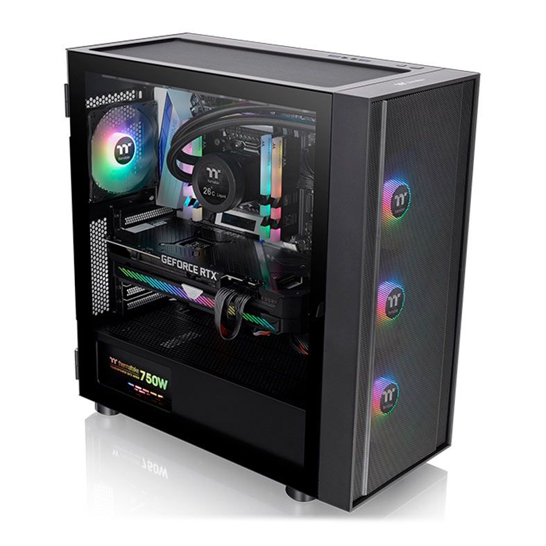 Gabinete Gamer Thermaltake H570 TG ARGB, Mid-Tower, Lateral de Vidro, Com 3 Fans, Preto, CA-1T9-00M1WN-01