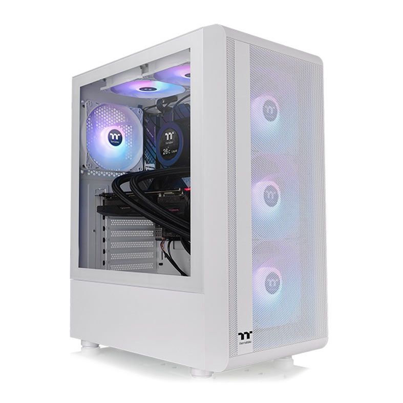 Gabinete Gamer Thermaltake S200 TG, ARGB, Mid-Tower, Lateral de Vidro, Com 3 Fans, Branco, CA-1X2-00M6WN-00