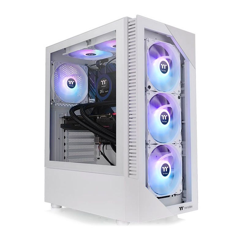 Gabinete Gamer Thermaltake View 200 TG, ARGB, Mid-Tower, Lateral de Vidro, Com 3 Fans, Branco, CA-1X3-00M6WN-00