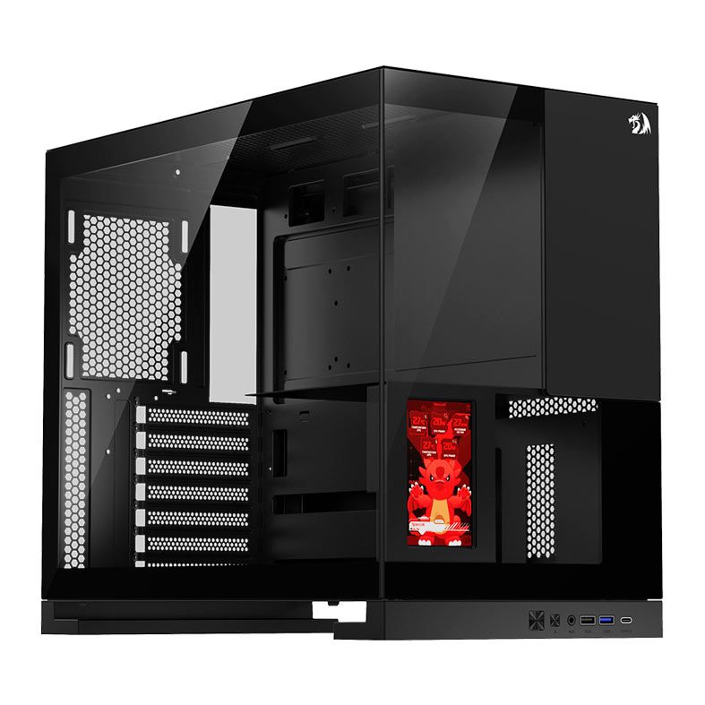 Gabinete Gamer Redragon Eternal Pro, Mid Tower, Lateral de Vidro, Display 4.3'' 30Hz, Preto, CA-613B