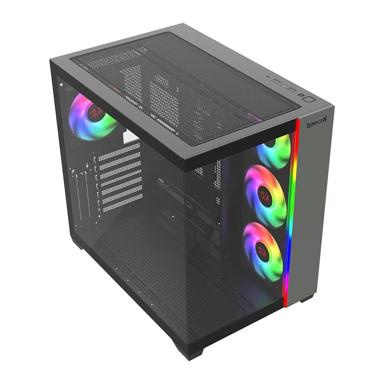 Gabinete Gamer Redragon Tesseract, RGB, Mid-Tower, Lateral de Vidro, Preto, CA-614B