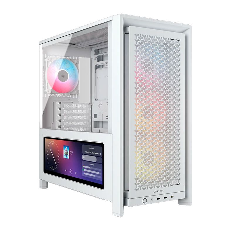 Gabinete Gamer Corsair Frame 4000D RS, ARGB, Mid-Tower, Lateral de Vidro, Tela LCD, Com 4 Fans, Branco, CC-9011327-WW