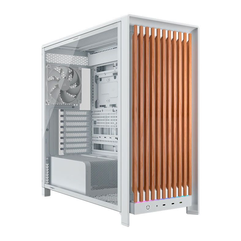 Gabinete Corsair Frame 5000D Wood RS, Mid Tower, Lateral de Vidro, Com 3 Fans, Branco, CC-9011354-WW