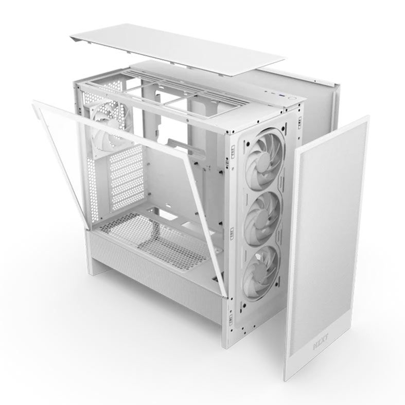 Gabinete Gamer NZXT H5 Flow RGB, Mid-Tower, Lateral de Vidro, Com 4 Fans, Branco, CC-H52FW-R1