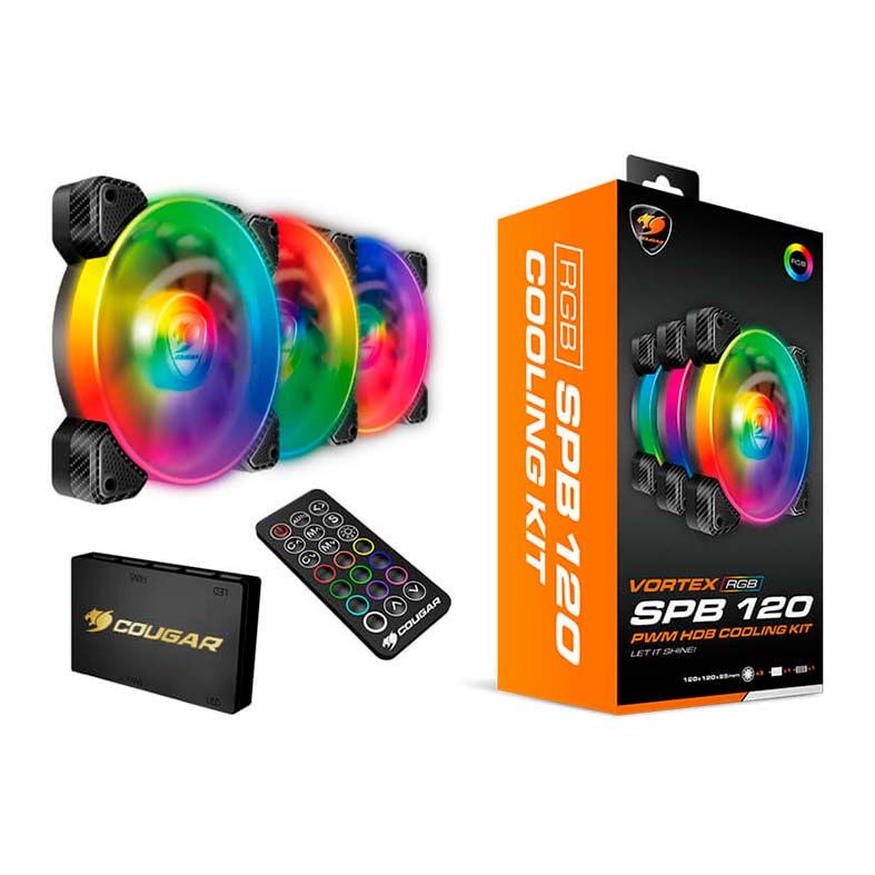 Kit Ventoinhas Cougar Vortex RGB SPB 120, CF-V12SET-SPBRGB