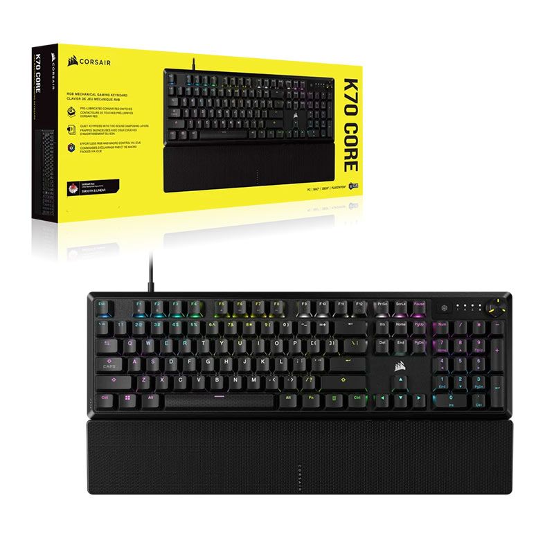 Teclado Mecanico Corsair K70 Core, RGB, Switch MLX Vermelho, Preto, CH-910981E-NA