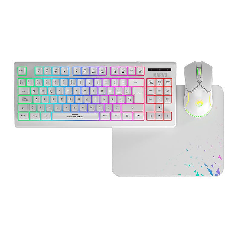 Combo Gamer Marvo Loot 30 3x1, Led, Teclado Membrana, Mouse 7200DPI, Mousepad Medio, CM310-WH-EN