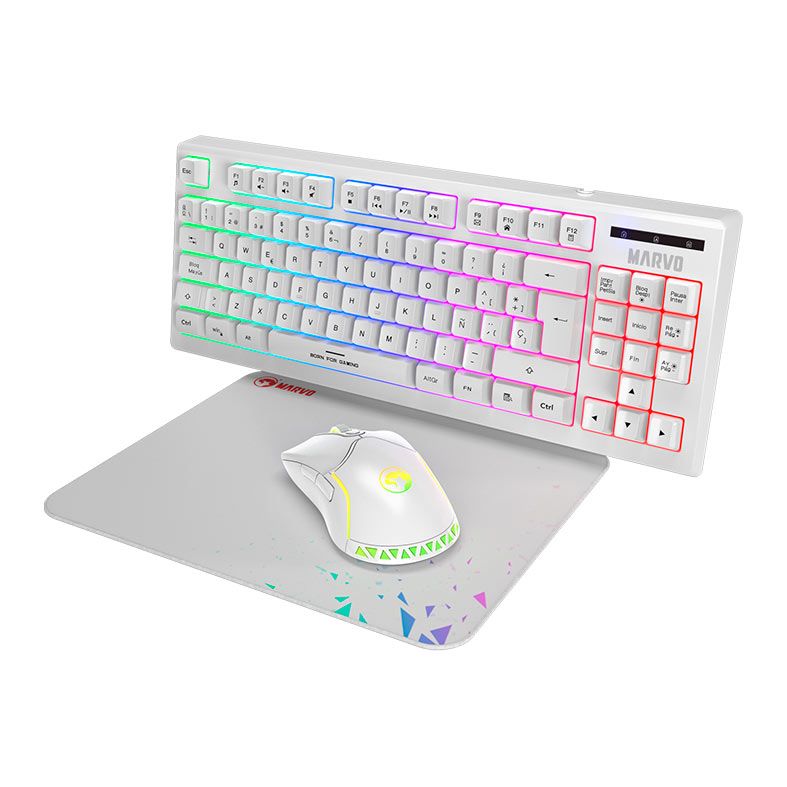 Combo Gamer Marvo Loot 30 3x1, Led, Teclado Membrana, Mouse 7200DPI, Mousepad Medio, CM310-WH-EN