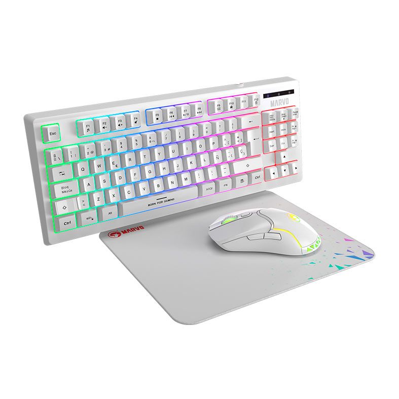 Combo Gamer Marvo Loot 30 3x1, Led, Teclado Membrana, Mouse 7200DPI, Mousepad Medio, CM310-WH-EN