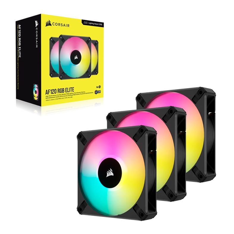 Kit Ventoinhas Corsair Icue AF120 Elite PWM, RGB, 3x120mm, Preto, CO-9050154-WW