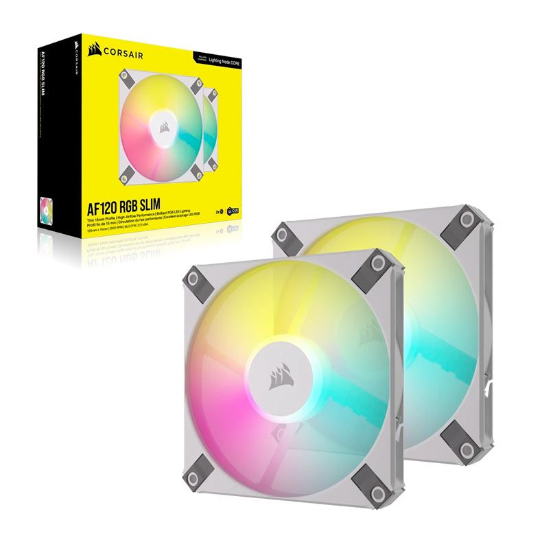 Kit Ventoinha Corsair AF120 Slim PWM, RGB, 2x120mm, Branco, CO-9050165-WW