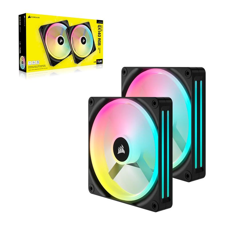 Kit Ventoinhas Corsair Icue Link QX140 PWM, RGB, 2x140mm, Preto, CO-9051004-WW