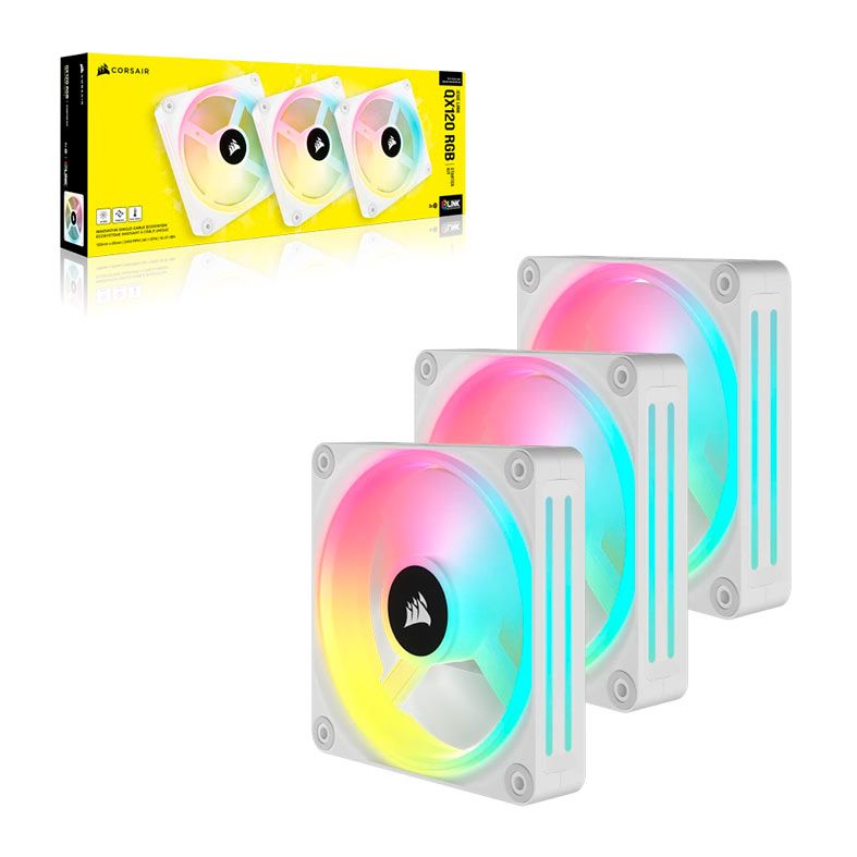 Kit Ventoinhas Corsair Icue Link QX120 PWM, RGB, 3x120mm, Branco, CO-9051006-WW