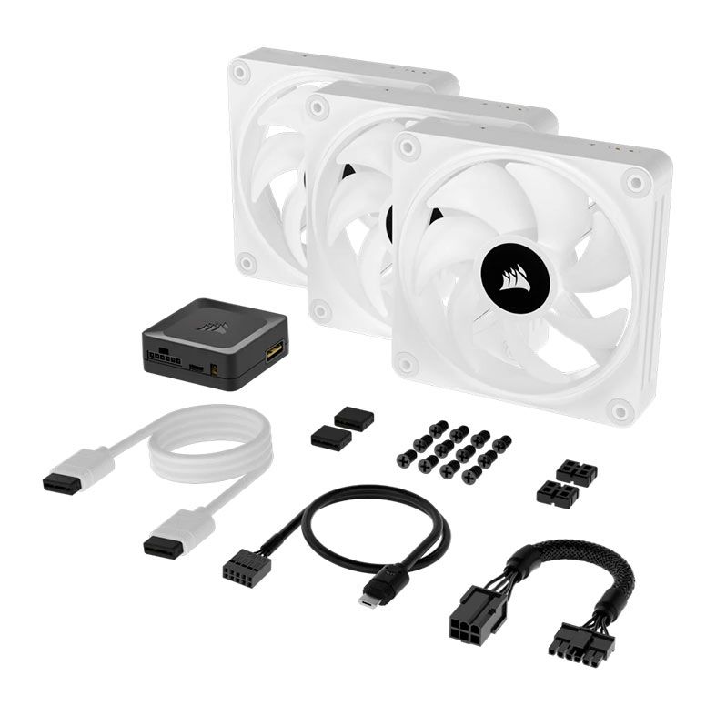 Kit Ventoinhas Corsair Icue Link QX120 PWM, RGB, 3x120mm, Branco, CO-9051006-WW