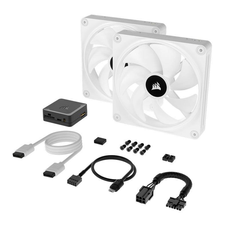 Kit Ventoinhas Corsair Icue Link QX140 PWM, RGB, 140mm, 2x140mm, Branco, CO-9051008-WW