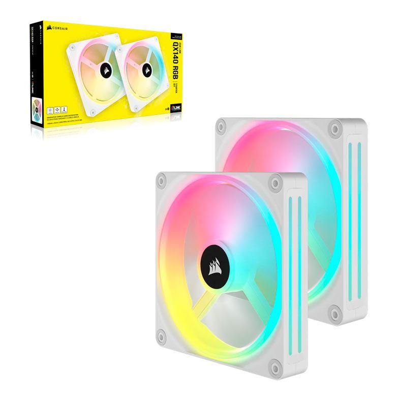 Kit Ventoinhas Corsair Icue Link QX140 PWM, RGB, 140mm, 2x140mm, Branco, CO-9051008-WW