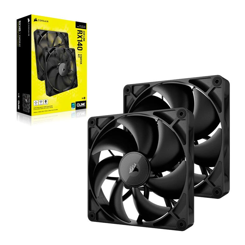 Kit Ventoinhas Corsair Icue Link RX140 PWM, 2x140mm, Preto, CO-9051012-WW