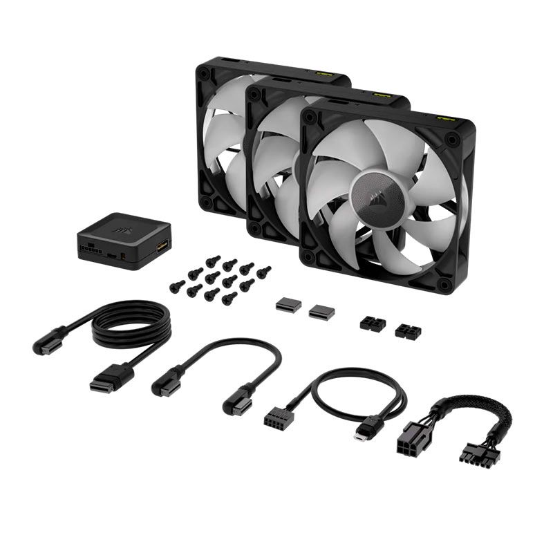 Kit Ventoinhas Corsair Icue Link RX120 PWM, RGB, 3x120mm, Preto, CO-9051018-WW