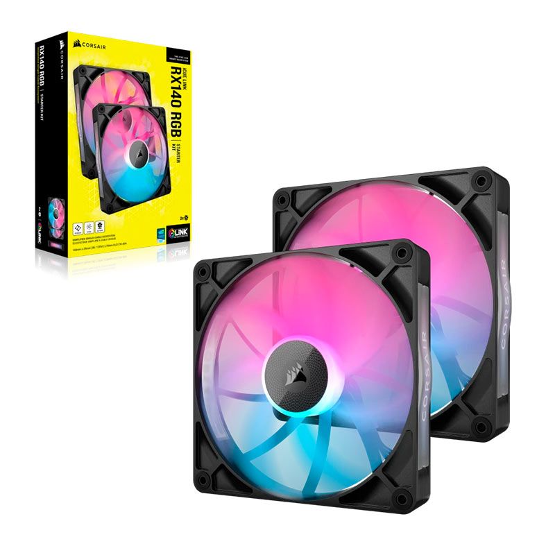Kit Ventoinhas Corsair Icue Link RX140 PWM, RGB, 2x140mm, Preto, CO-9051020-WW