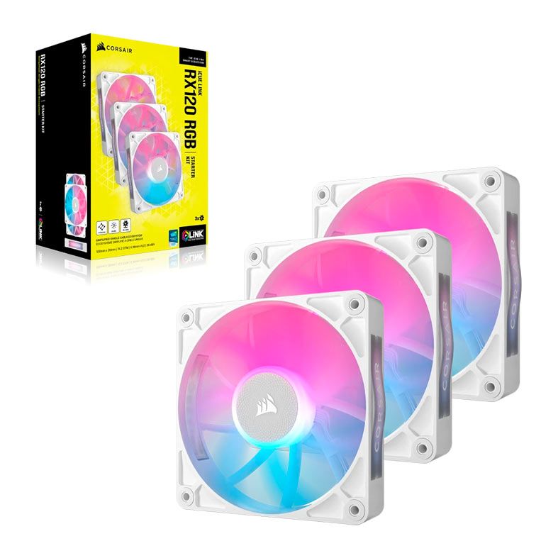 Kit Ventoinhas Corsair Icue Link RX120 PWM, RGB, 3x120mm, Branco, CO-9051022-WW