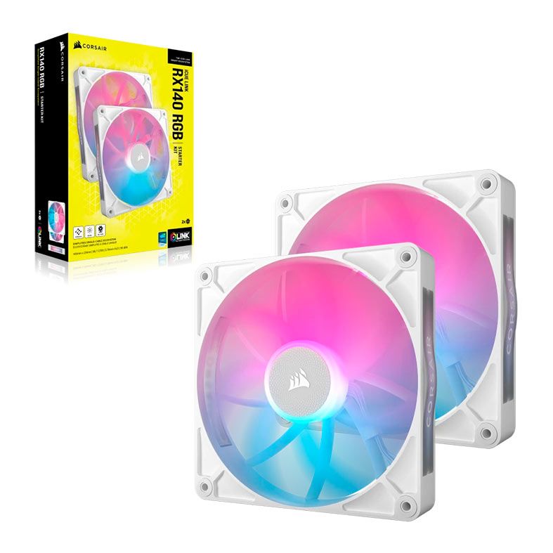 Kit Ventoinhas Corsair Icue Link RX140 PWM, RGB, 2x140mm, Branco, CO-9051024-WW