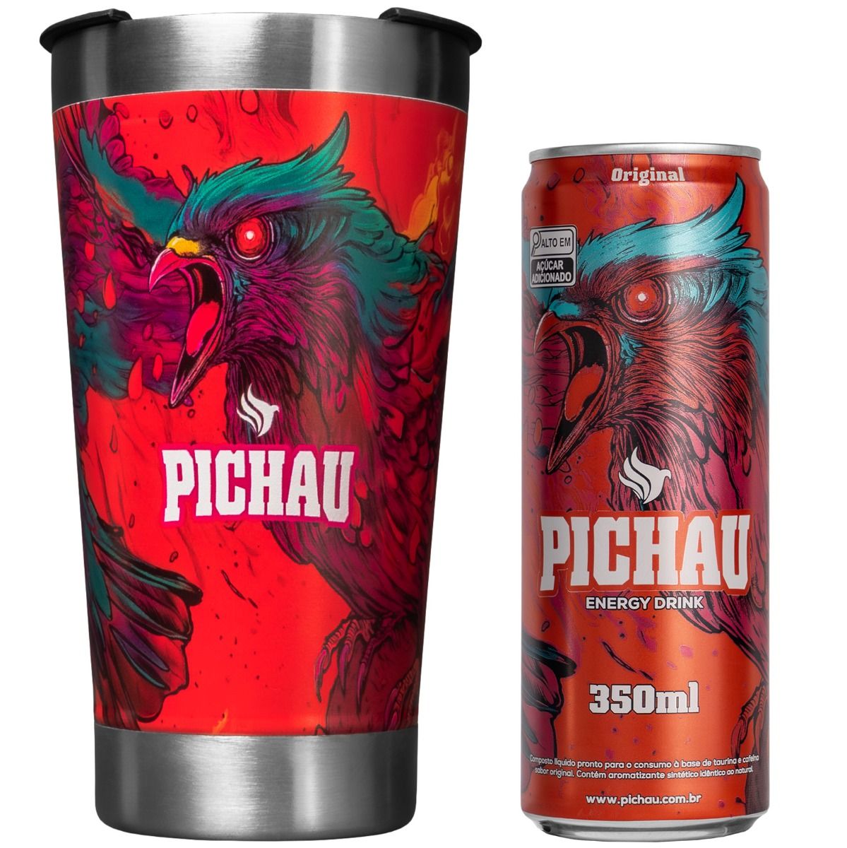 KIT COPO TÉRMICO PICHAU ORIGINAL 473ml + Energético Pichau Original, 350ml, PCH-ENG-HHR100-ORG