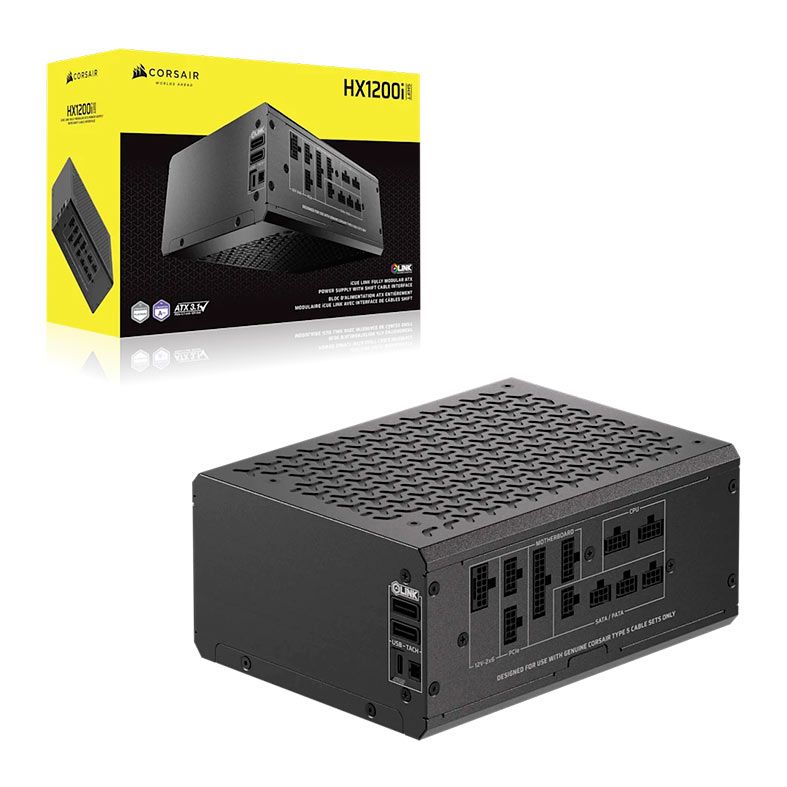Fonte Corsair HX1200i Shift, 1200W, Full-Modular, ATX 3.1, PCIe 5.1, 80 Plus Platinum, Preto, CP-9020267-WW