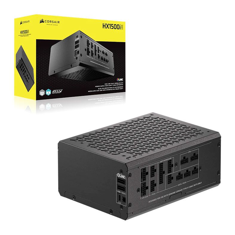 Fonte Corsair HX1500i Shift, 1500W, Full-Modular, ATX 3.1, PCIe 5.1, 80 Plus Platinum, Preto, CP-9020269-WW