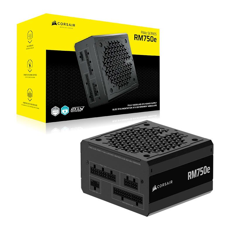 Fonte Corsair RM750e, 750W, Full-Modular, ATX 3.1, PCIe 5.1, Cybenetics Gold, Preto, CP-9020295-BR