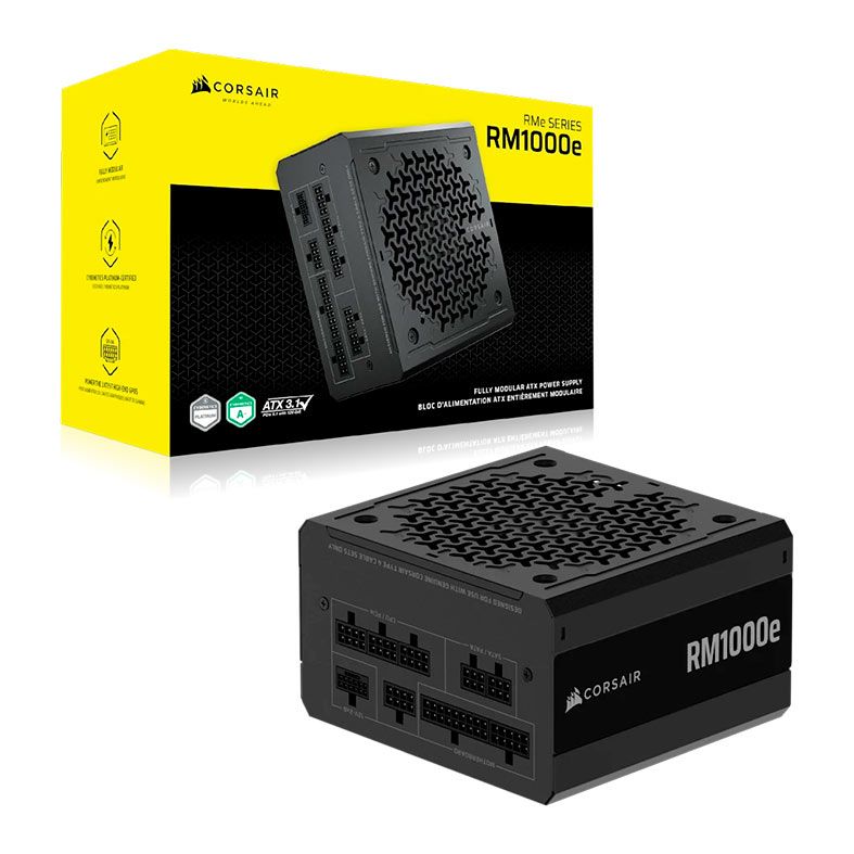OPENBOX Fonte Corsair RM1000e, 1000W, Full-Modular, ATX 3.1, PCie 5.1, Cybenetics Gold, Preto, CP-9020297-BR