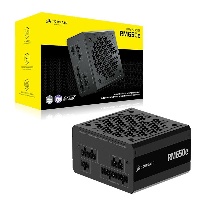 Fonte Corsair RM650e, 650W, Full-Modular, ATX 3.1, PCIe 5.1, Cybenetics Gold, Preto, CP-9020302-BR