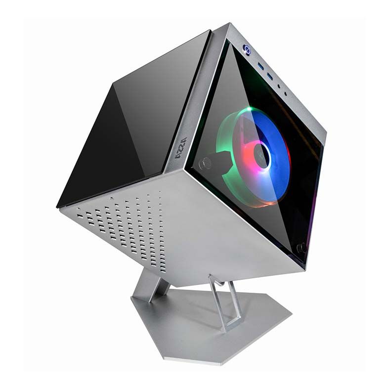 Gabinete Gamer AZZA Cube Mini 805 Lateral de Vidro Fans RGB Prata, CSAZ-805