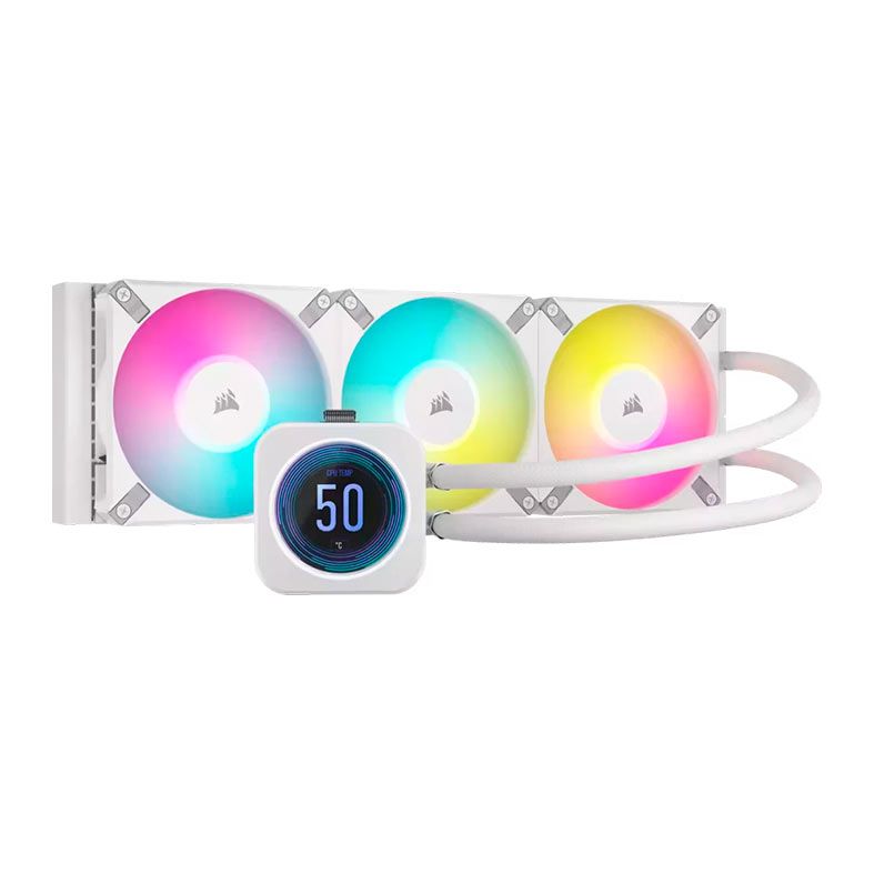 Water Cooler Corsair Icue H150i Elite LCD XT, RGB, 360mm, Branco, CW-9060077-WW