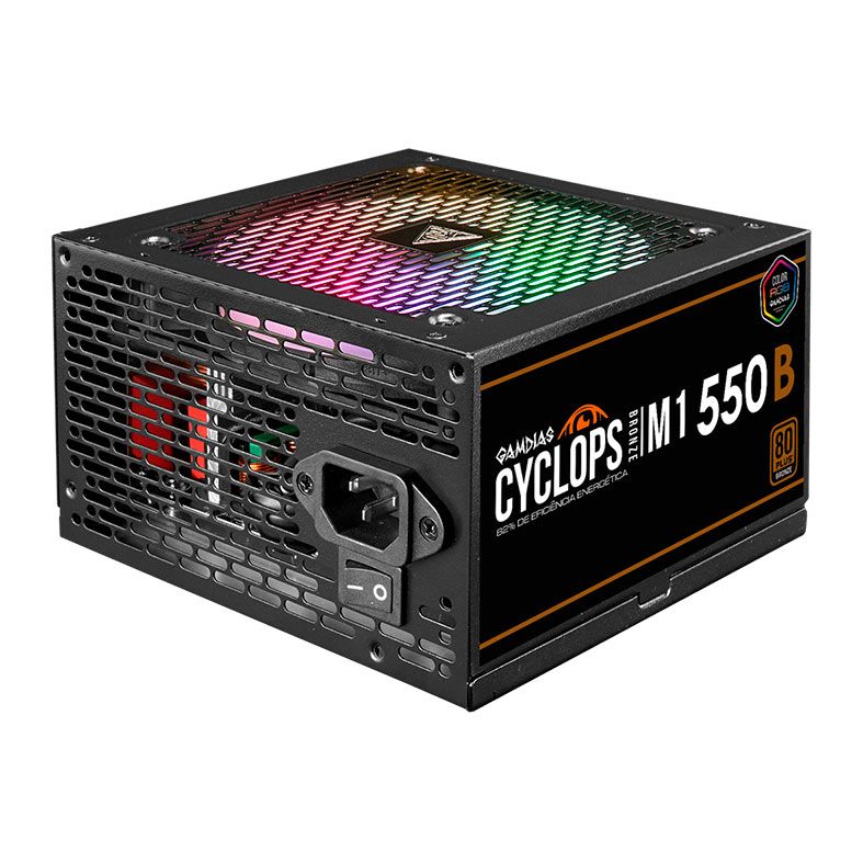 Fonte Gamdias Cyclops M1-550B, ARGB, 550W, 80 Plus Bronze, Preto, CYCLOPS-M1-550B-ARGB
