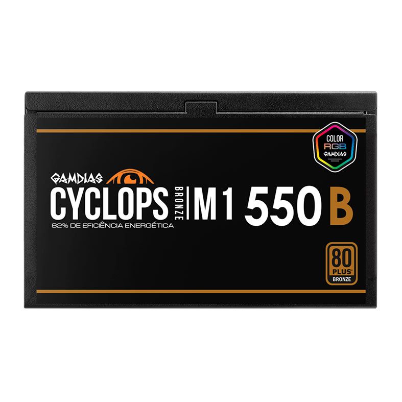Fonte Gamdias Cyclops M1-550B, ARGB, 550W, 80 Plus Bronze, Preto, CYCLOPS-M1-550B-ARGB