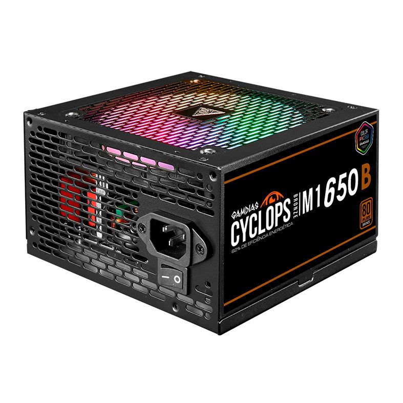 Fonte Gamdias Cyclops M1-650B, ARGB, 650W, 80 Plus Bronze, Preto, CYCLOPS-M1-650B-ARGB