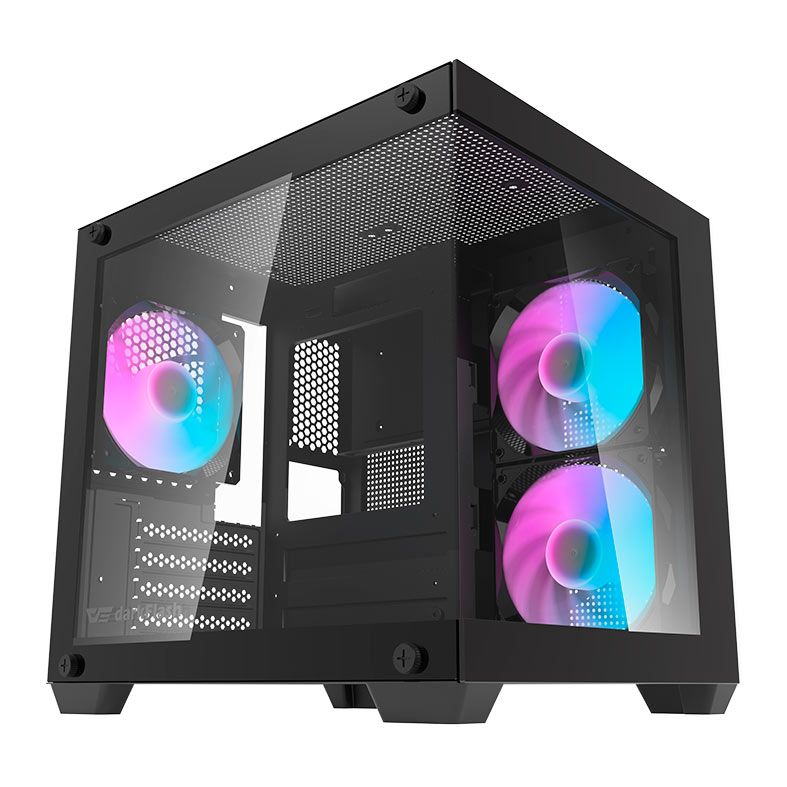 Gabinete Gamer Aigo Darkflash Durin D275M, Rainbow, Mid-Tower, Lateral de Vidro, Com 3 Fans, Preto, DC-D275M-B-BR2